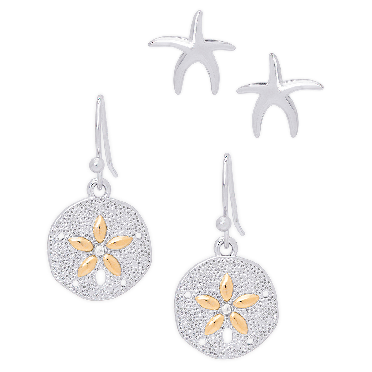 Accents 2pr. Silver Diamond Sand Dollar Earrins Set