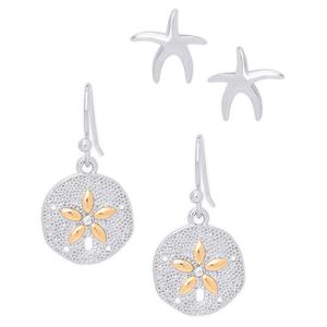 Gianni Argento 2pr. Silver Diamond Sand Dollar Earrings Set