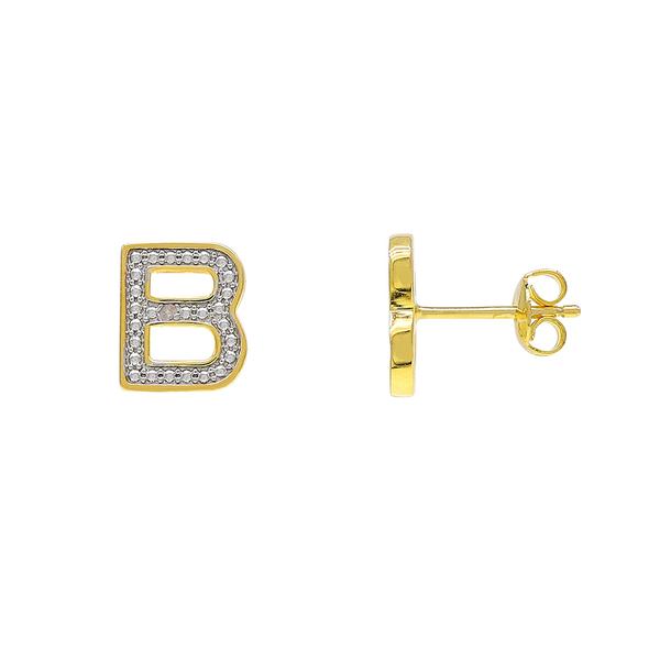 Gianni Argento Gold Diamond Accent Initial B Stud Earrings