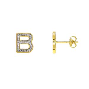 Gianni Argento Gold Diamond Accent Initial B Stud Earrings