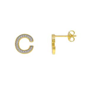 Gianni Argento Gold Diamond Accent Initial C Stud Earrings