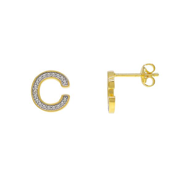 Gianni Argento Gold Diamond Accent Initial C Stud Earrings