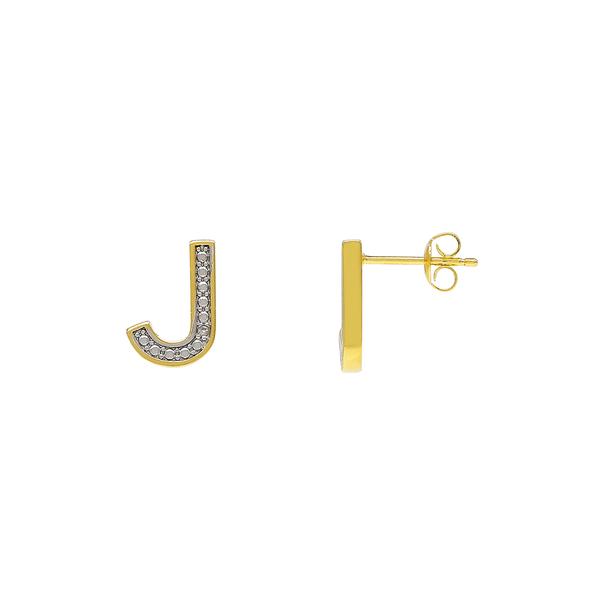 Gianni Argento Gold Diamond Accent Initial J Stud Earrings