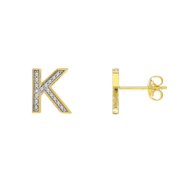 Gianni Argento Gold Diamond Accent K Initial Stud Earrings