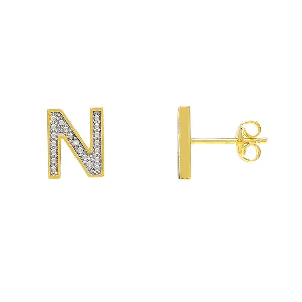Gianni Argento Gold Diamond Accent N Initial Stud Earrings
