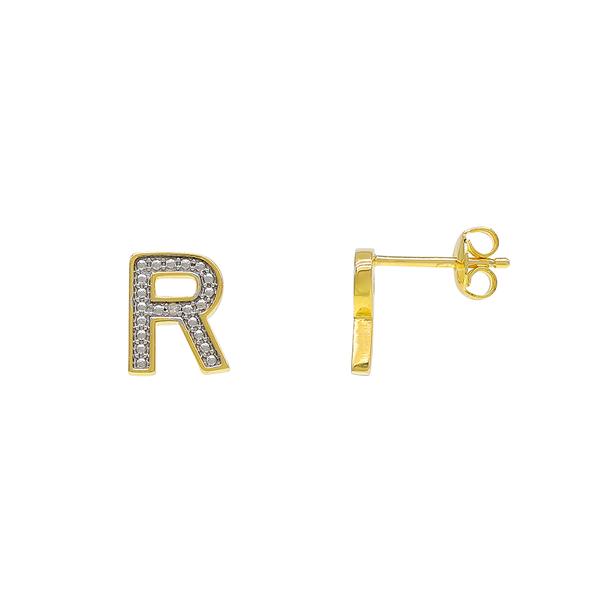 Gianni Argento Gold Diamond Accent Initial R Stud Earrings