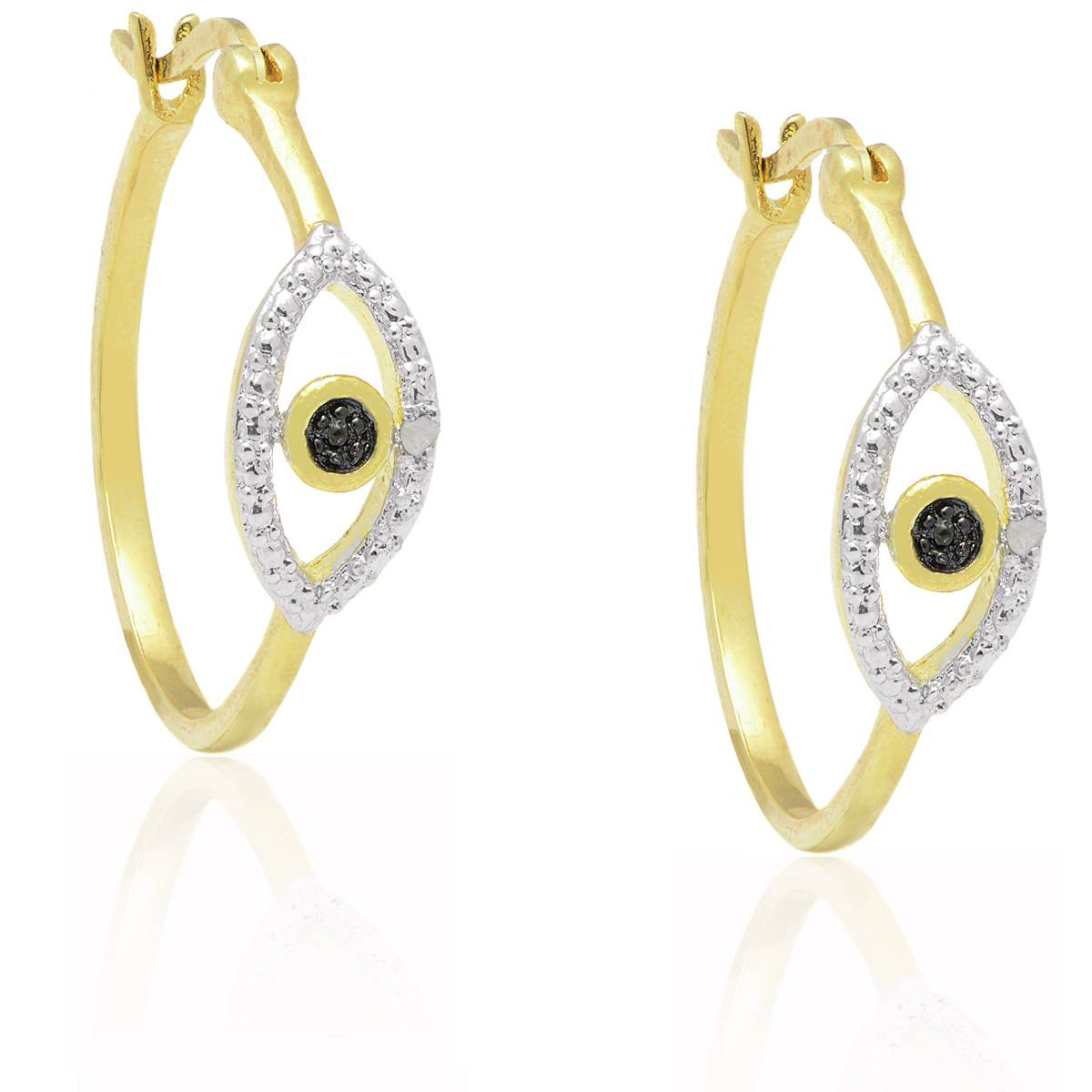 Accents Gold Two-Tone Diamond Accent Evil Eye Hoop Earrings