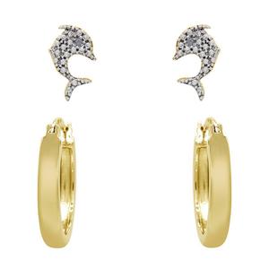 Gianni Argento 2pr. Diamond Accent Dolphin Stud/Hoop Earrings Set