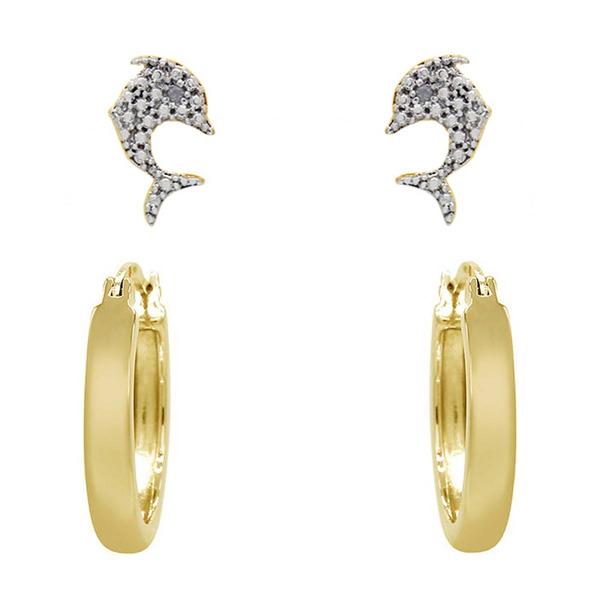 Gianni Argento 2pr. Diamond Accent Dolphin Stud/Hoop Earrings Set