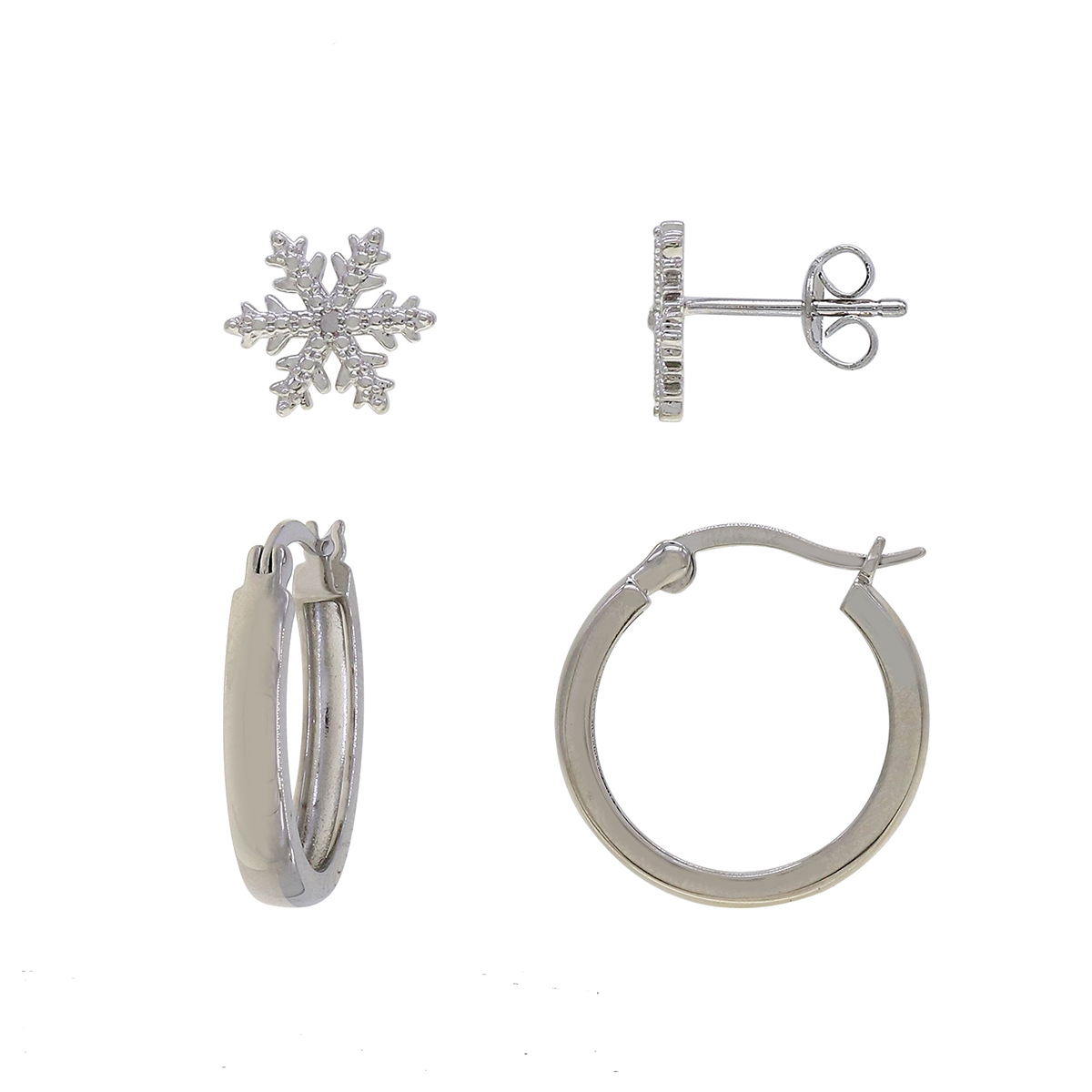 Accents By Gianni Argento Snowflake Studs And Hoop Earrings Set