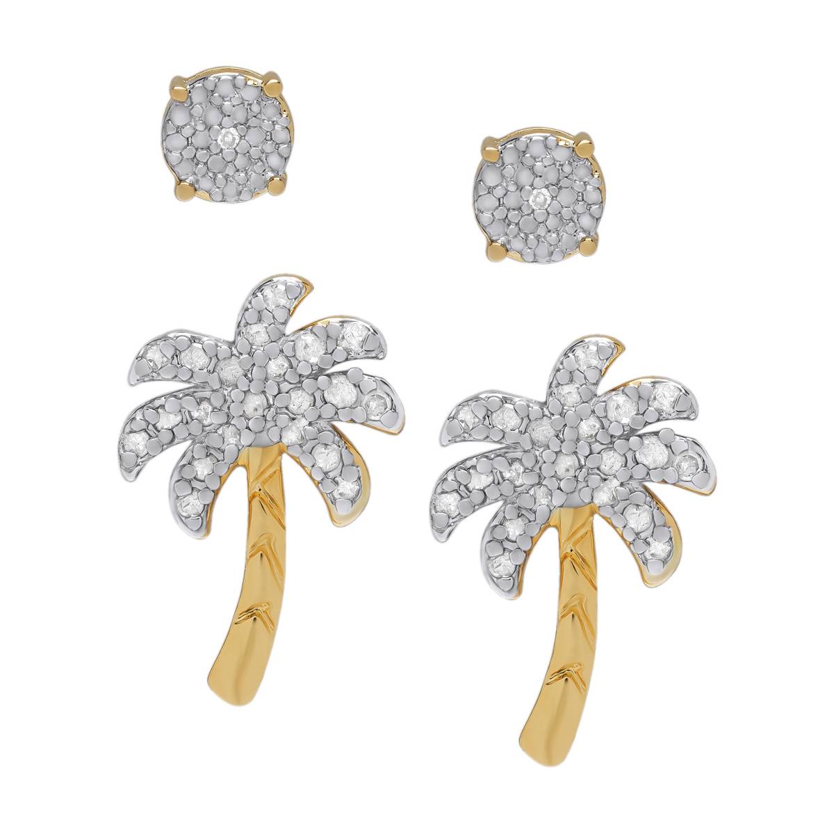 Accents By Gianni Argento 2pr.Palm Tree & Round Stud Earrings Set