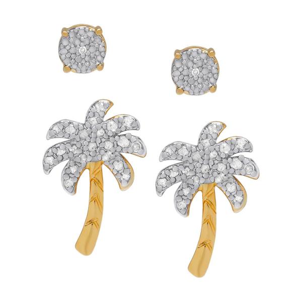 Accents by Gianni Argento 2pr. Palm Tree/Round Stud Earrings Set