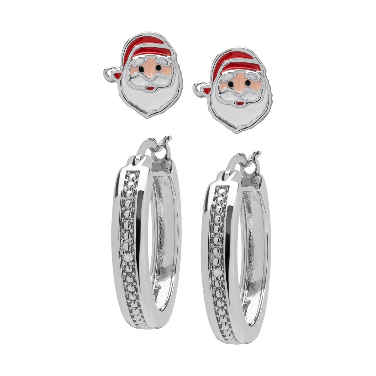 Accents By Gianni Argento 2pr. Santa Stud & Hoop Earrings Set