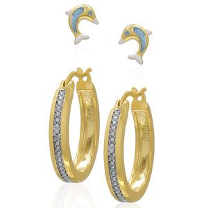 Accents by Gianni Argento 2pr. Dolphin Stud & Hoop Earrings