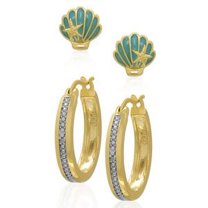 Accents by Gianni Argento 2 pr. Seashell Stud & Hoop Earrings
