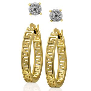 Accents by Gianni Argento 2pr. Stud & Greek Key Hoop Earrings