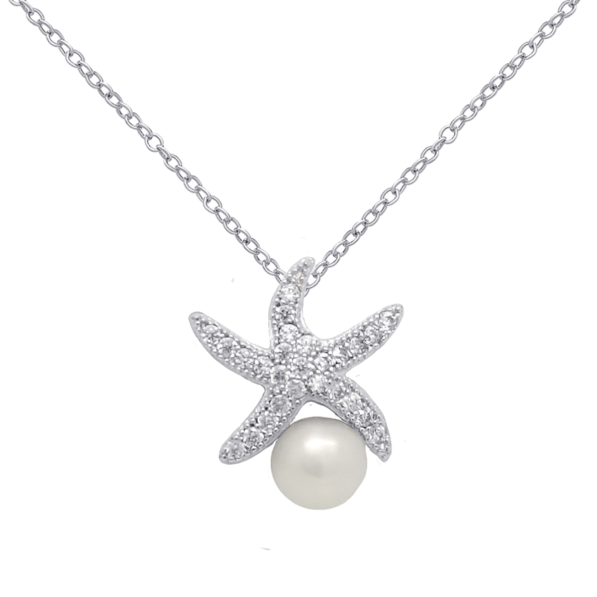 Sterling Silver Pearl Starfish Pendant Necklace