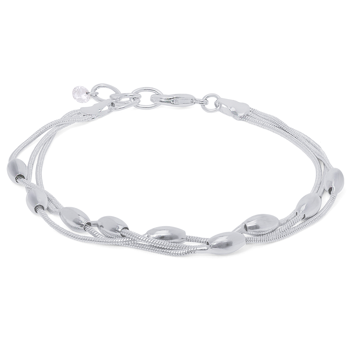 Silver Plated Ball Beaded Triple Chain Bracelet