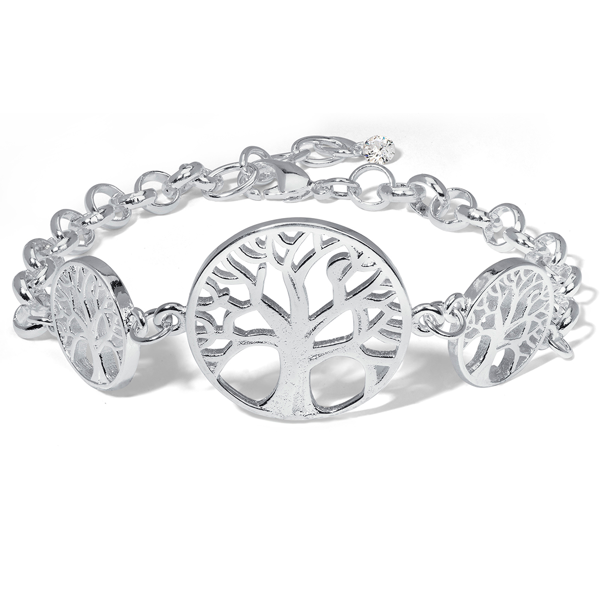 Silver Plated Triple Chain Tree Of Life Link Bracelet