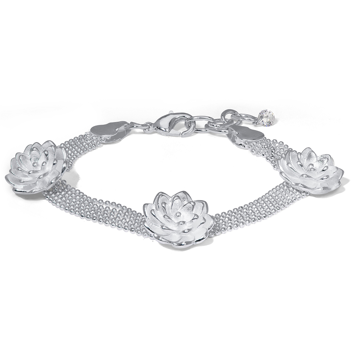 Silver Plated Flower Beaded Link Bracelet