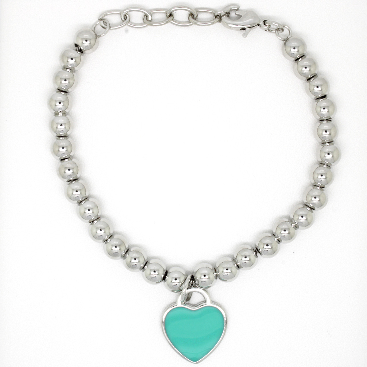 Silver Plated Enamel Heart Charm Beaded Bracelet