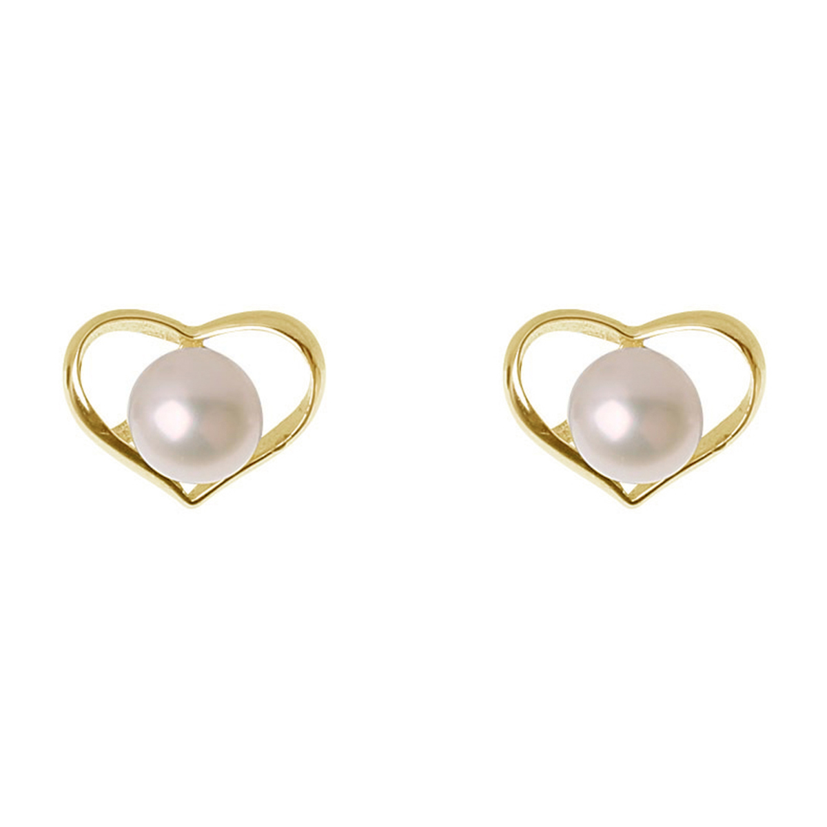 Gold Over Silver Pearl Heart Stud Earrings