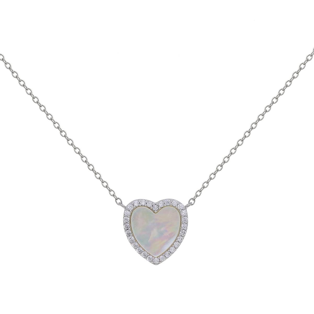 Sterling Silver Mother Of Pearl Heart Halo Pendant Necklace