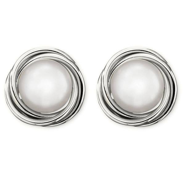 Sterling Silver Pearl Love Knot Stud Earrings