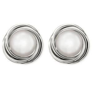 Sterling Silver Pearl Love Knot Stud Earrings