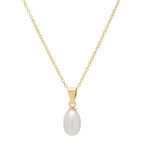 Gold over Sterling Silver Pearl Oval Pendant Necklace