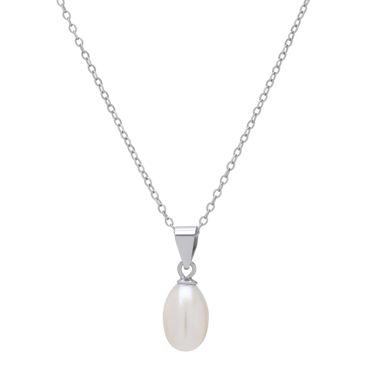 Sterling Silver Oval Pearl Pendant Necklace