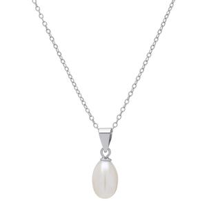 Sterling Silver Oval Pearl Pendant Necklace