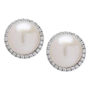 Sterling Silver Halo Pearl Stud Earrings