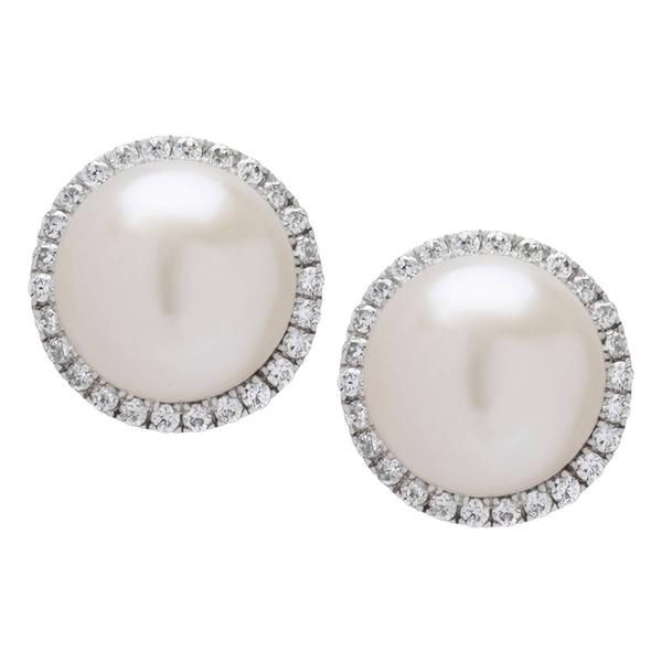 Sterling Silver Halo Pearl Stud Earrings