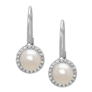 Sterling Silver Pearl Halo Leverback Earrings