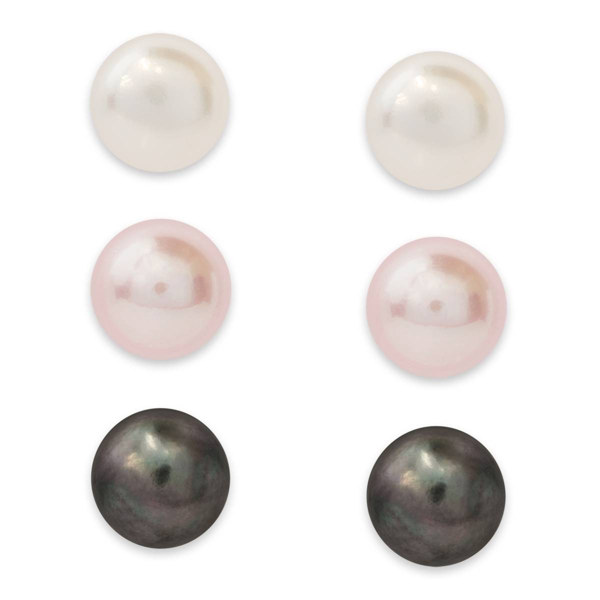 Sterling Silver Tri-Color Pearl 3pr. Earrings Set