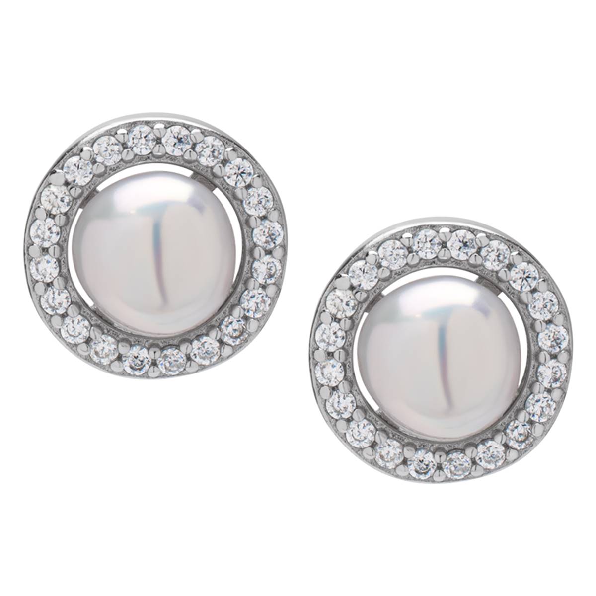 Sterling Silver Pearl Halo Stud Earrings