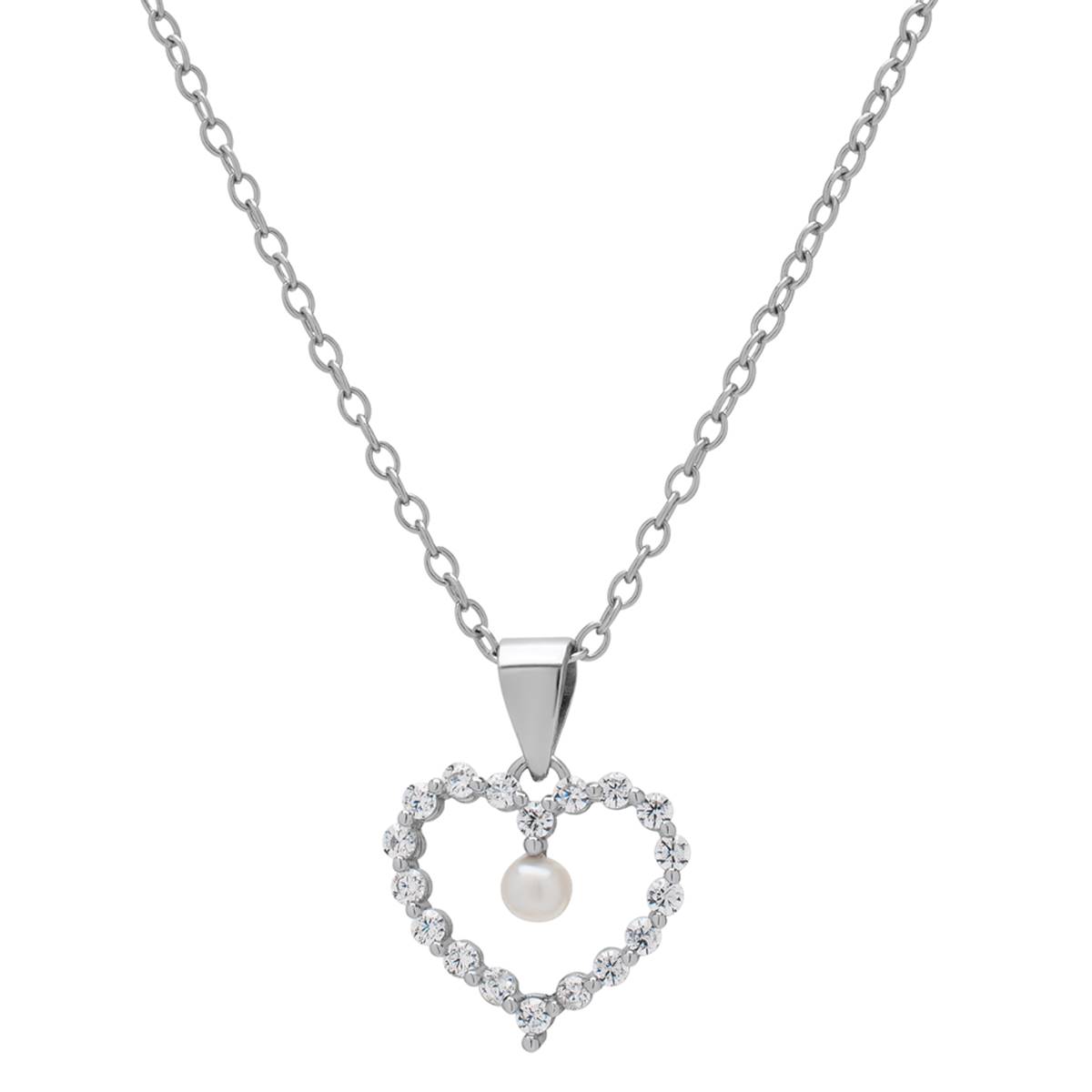 Sterling Silver Pearl Heart Pendant Necklace