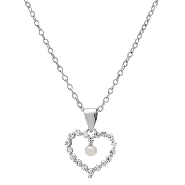 Sterling Silver Pearl Heart Pendant Necklace