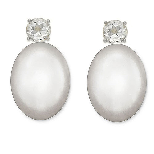 Sterling Silver White Pearl & CZ Earrings