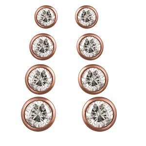 Rose Gold Plated 4pr. Graduated Stud Earrings Set