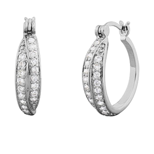 Silver Plated CZ Twisted Hoop Earrings