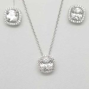 Silver Plated & CZ Halo Pendant Necklace Set