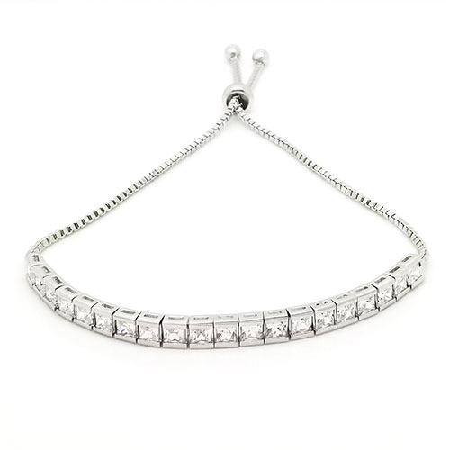 Silver Plated Square CZ Adjustable Bracelet