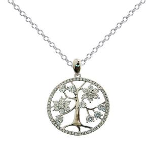 Silver Plated & CZ Tree of Life Pendant Necklace