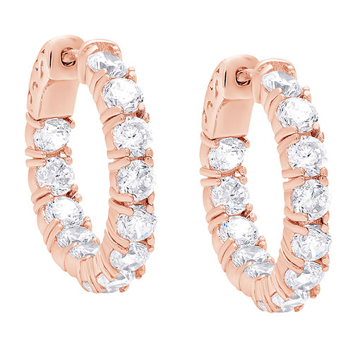 Rose Plated & CZ Hoop Earrings