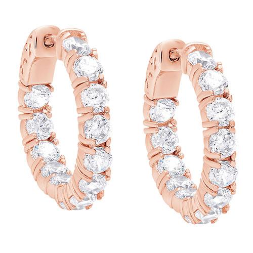 Rose Plated & CZ Hoop Earrings