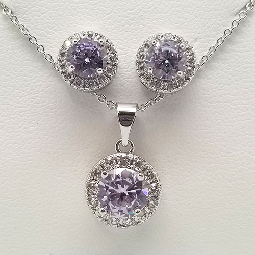Silver Plated & Lavender CZ Necklace Set