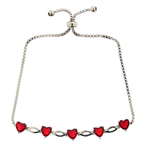 Silver Plated & Lab Created Ruby Heart Adjustable Bracelet