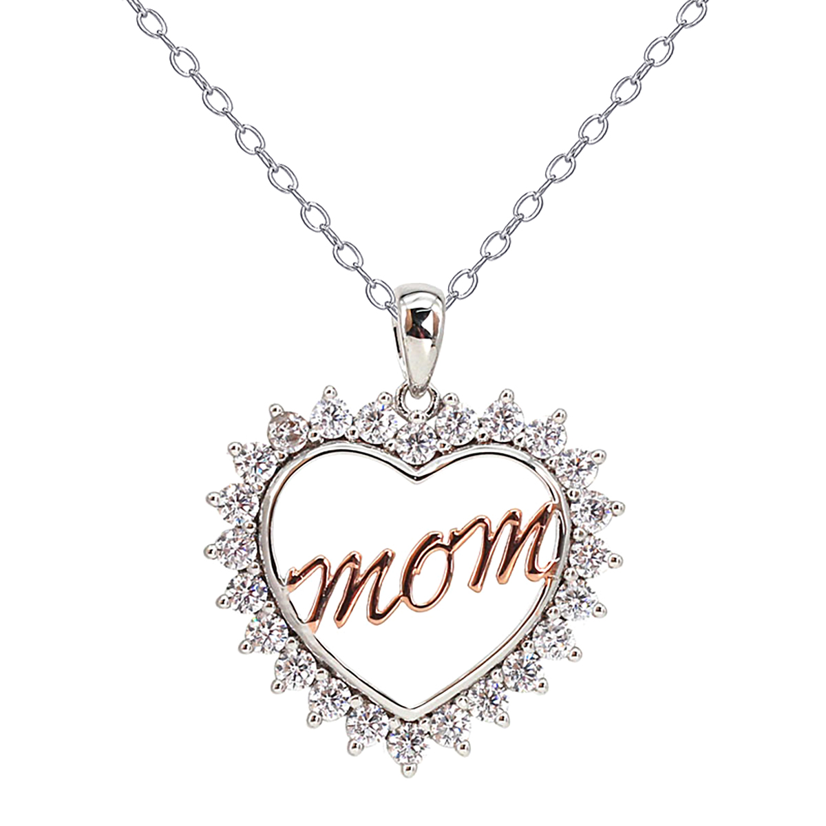 Silver Plated CZ Rose Mom Pendant